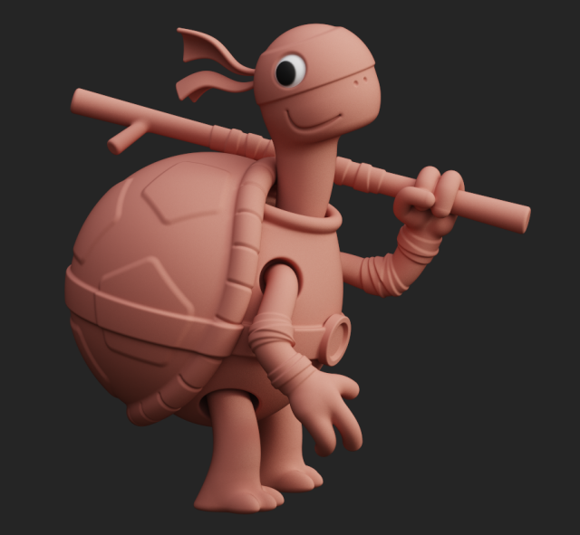 Clay-look preview rendering of a cartoon-style Teenage Mutant Ninja Turtle model.