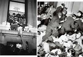 Police attacking student protesters at Columbia University, 1968.