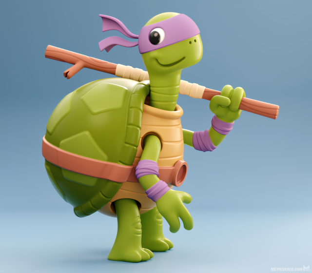 3D rendering of a cartoon-style Teenage Mutant Ninja Turtle model.