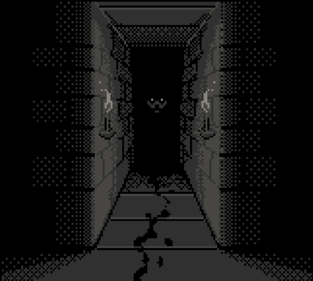 a dark corridor with the silhouette of a person in the background