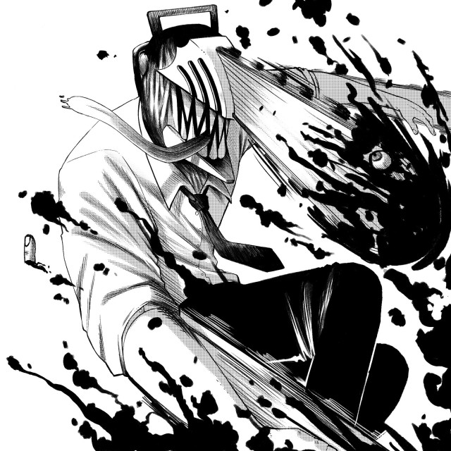 Fanart of denji from chainsaw man, it's in black and white in a manga style.