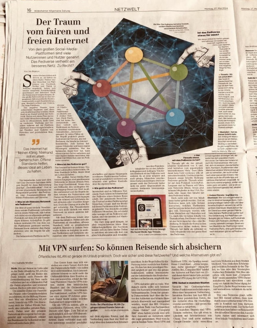 Artikel in der Hildesheimer Allgemeinen. Überschrift: „Der Traum vom fairen und freien Internet“ 
