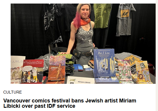 JTA Culture

Vancouver comics festival bans Jewish artist Miriam Libicki over past IDF service

Artist and author Miriam Libicki came from her home in Vancouver to participate in the inaugural Jewish Comics Experience in Manhattan on Nov. 12, 2023. (photo from Elizabeth Karpen)