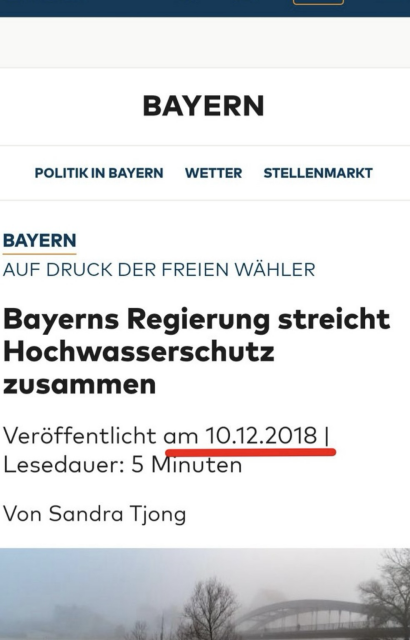 Nachrichten-Screenshot: Bayerns Regierung streicht Hochwasserschutz zusammen. Dafür will Söder jetzt das Budget für seine Eigen-PR auf 7,3 Mio Euro erhöhen