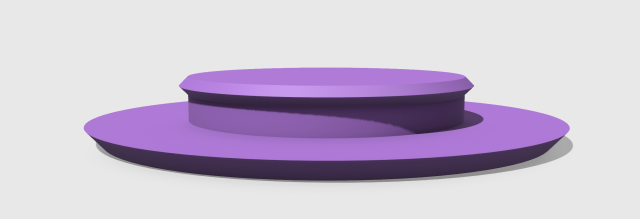 a purple cylinder with two flanges? i think. coming out from it. 

the central column is 32mm.

the bottom flange is 52mm in diameter, 2mm thick, and has a chamfer on the bottom edge. The central column then continues up for 3mm before encountering a chamfer that goes out 1mm before angling back in and meeting the top of the plug. 

that'd make sense if you could touch it. ;) 