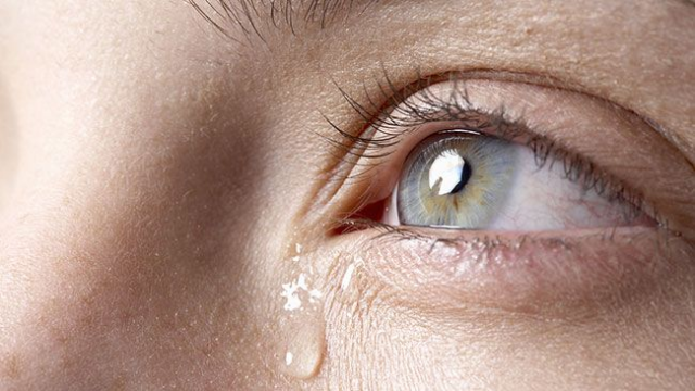 The picture of an face. Zoomed in on the eye while it is crying.