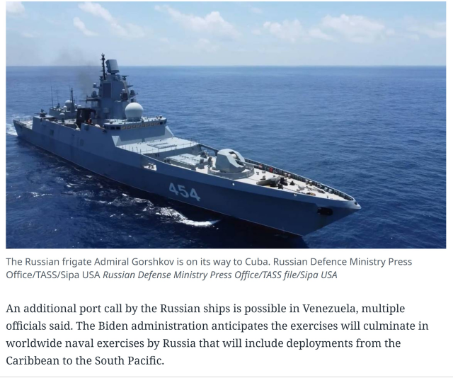 The image shows the military ship, a Russian frigate Admiral Gorshkov is on its way to Cuba in the Atlantic Ocean.

#RussiaIsATerroristState