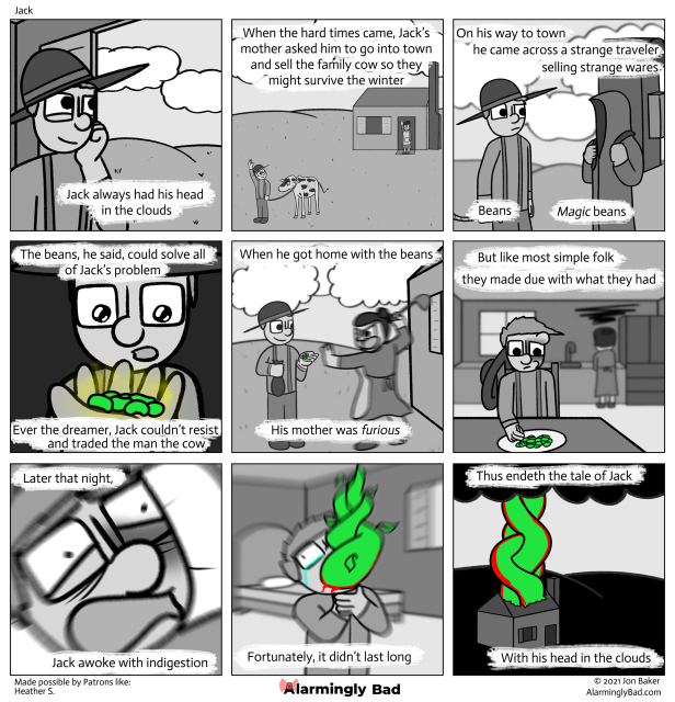 Alarmingly Bad comic where Jack finds some magic beans