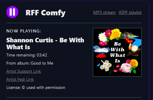 partial screen cap from RFF Comfy channel showing Shannon's "Be With What Is" from the Good to Me album