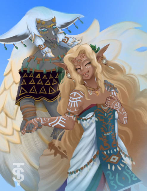 Fanart of King Rauru and Queen Sonia - Sages of Light and Time from the video game Legend of Zelda: Tears of the Kingdom