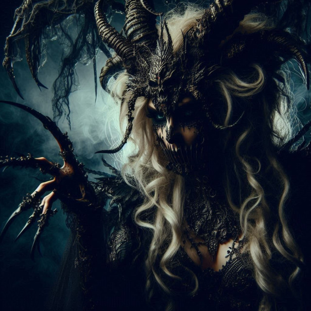 Witch in a dark swamp, eery, dark fantasy, vibrant colors, wicket, creepy,