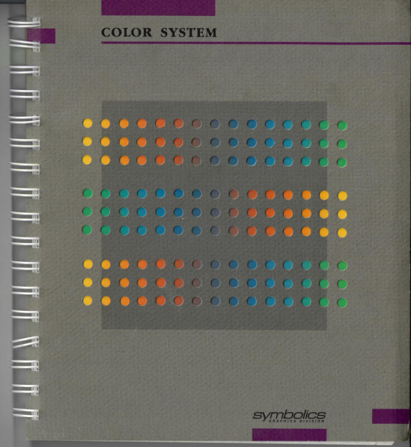 A colorful book cover that says "COLOR SYSTEM" at the top and "Symbolics Graphics Division" at the bottom.