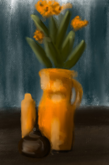 Digital paining of vases and flowers for curator prompts 180