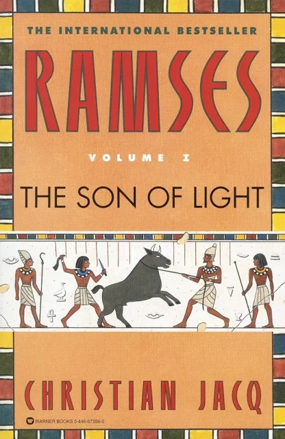 Book cover of

"Ramses: The Son of Light - Volume I
"

Depicting drawn scenes from Egyptian temples.