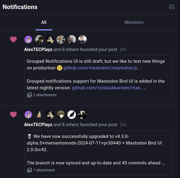 New notifications with grouped favs + boosts.