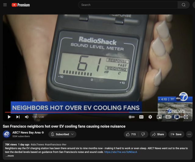 A screenshot of YouTube showing a sound level meter from Radio Shack.