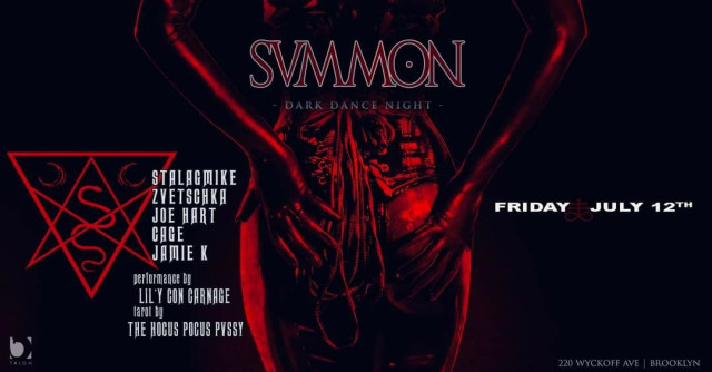 SVMMON Flier, Industrial Goth Party TONIGHT Friday July 12th FREE @ Talon Bar (220 Wyckoff) 10pm - 4am.