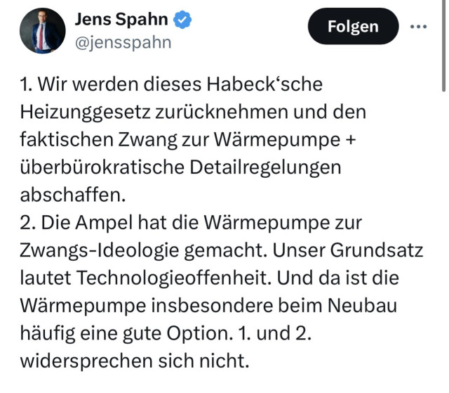 Jens Spahn: Wir werden dieses Habecksche Heizungsgesetz zurücknehmen und den faktischen Zwang zur Wärmepumpe