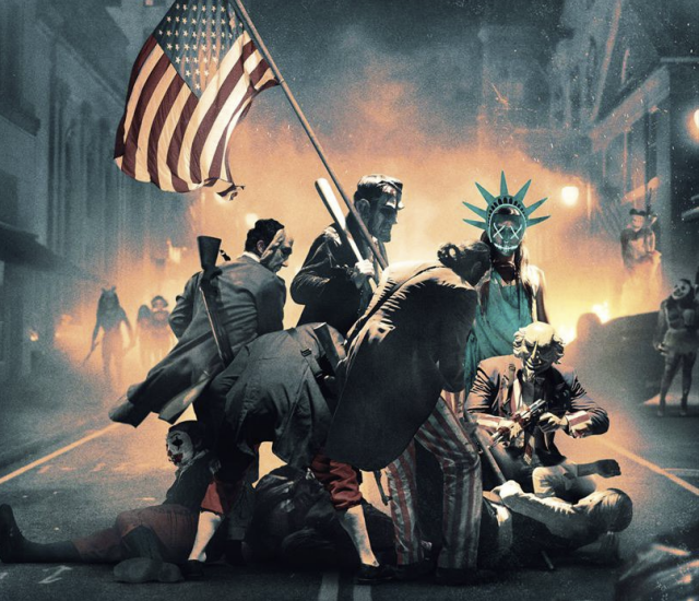 The Purge Election Year (2016) poster, riot with an American flag