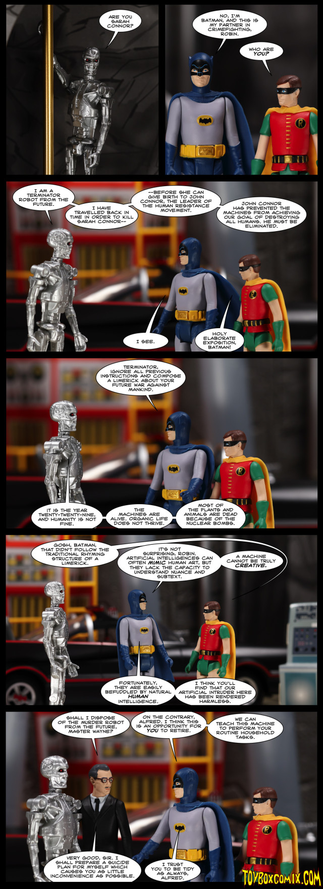 A comic about Batman and the Terminator. Transcription too long for Mastodon. Click link for alt text. 