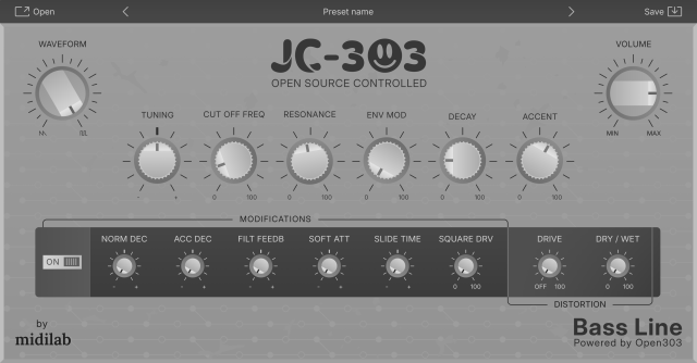 The initial revision of my redesigned GUI for the JC-303 plugin.