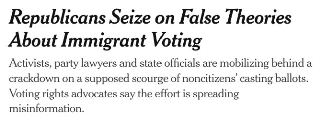 Republicans Seize on False Theories About Immigrant Voting
Activists, party lawyers and state officials are mobilizing behind a crackdown on a supposed scourge of noncitizens’ casting ballots. Voting rights advocates say the effort is spreading misinformation.