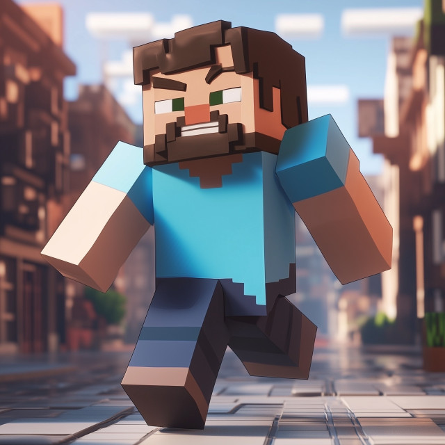 An alternate version of Steve from Minecraft, portrayed as if Jack Black is playing the character. The figure retains the classic blocky design of Minecraft characters, with Steve's signature blue shirt and square limbs. However, the facial expression is more animated, with exaggerated features such as an intense, determined look, reminiscent of Jack Black's expressive style.

The image likely references an alternate or fan-made take on the teaser for the upcoming Minecraft movie, which also stars Jack Black in the role. The exaggerated and dynamic scene contrasts with the look of the Minecraft movirle, presenting a more action-packed and comedic interpretation, poking fun at the less-than-enthusiastic reception to the actual movie teaser. The setting is in a blocky, city-like environment, in line with Minecraft's iconic style.