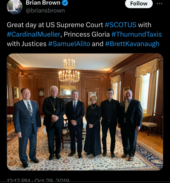 Brian Brown, Cardinal Mueller, Princess Gloria Thurnund Taxis with Justices Samuel Alito and Brett Kavanaugh