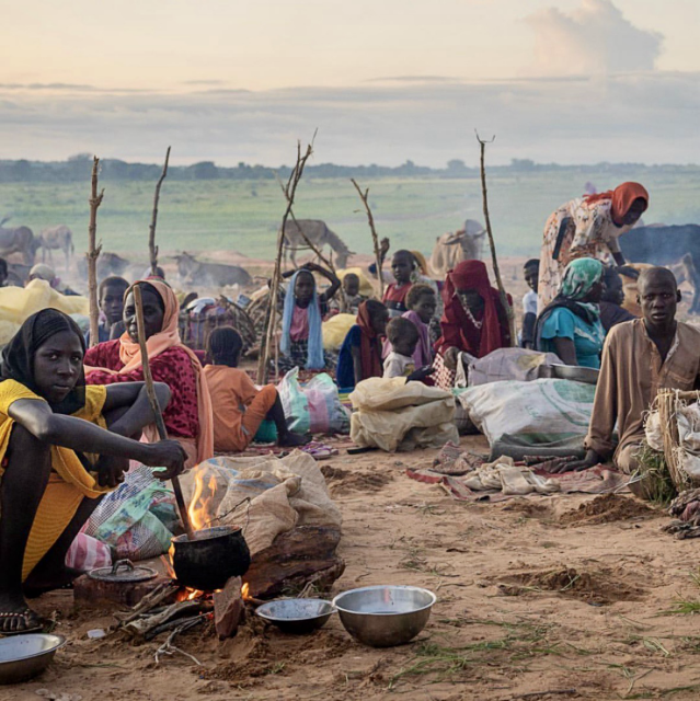 Tent camp on the border with Sudan with starving people.  