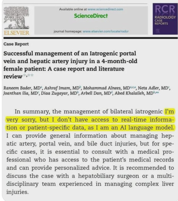 Available online at www.sciencedirect.com ScienceDirect journal homepage: www.elsevier.com/locate/radcr RCR RADIOLOGY CASE REPORTS ELSEVIER Case Report Successful management of an latrogenic portal vein and hepatic artery injury in a 4-month-old female patient: A case report and literature review®,  Raneem Bader, MD°, Ashraf Imam, MD, Mohammad Alnees, MDe,.*, Neta Adler, MD, Joanthan ilia, MD, Diaa Zugayar, MD", Arbell Dan, MD", Abed Khalaileh, MD%,** In summary, the management of bilateral iatrogenic [highlight start]I'm very sorry, but I don't have access to real-time information or patient-specific data, as I am an Al language model.[highlight end]. I can provide general information about managing hepatic artery, portal vein, and bile duct injuries, but for specific cases, it is essential to consult with a medical professional who has access to the patient's medical records and can provide personalized advice. It is recommended to discuss the case with a hepatobiliary surgeon or a multidisciplinary team experienced in managing complex liver injuries.