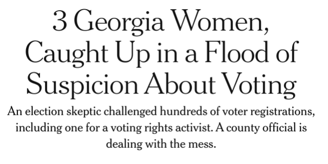 3 Georgia Women, Caught Up in a Flood of Suspicion About Voting
An election skeptic challenged hundreds of voter registrations, including one for a voting rights activist. A county official is dealing with the mess.