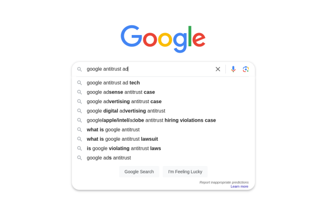 Screenshot when searching for "google antitrust ad" on Google