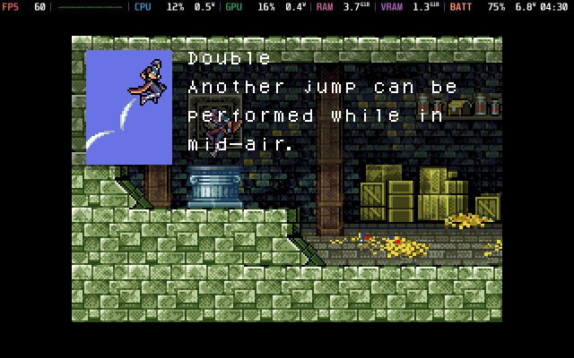 Gaining the double jump ability. The text on the screen reads:
Double
Another jump can be performed while in mid-air.
