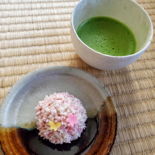 A teatime sweet themed around butterflies and cherry blossoms.