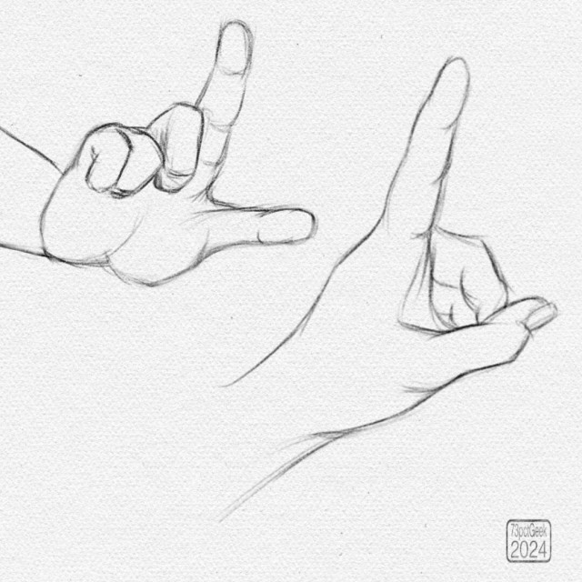 Digital graphite sketches of two different hands.