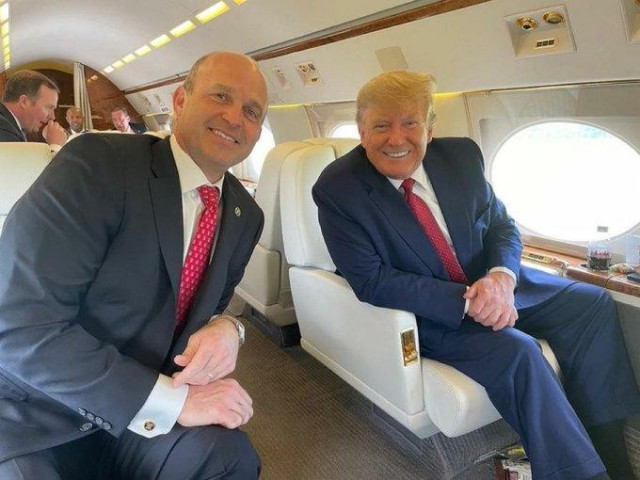 Kevin Roberts, Heritage Foundation CEO, with Donald Trump on a private plane. 