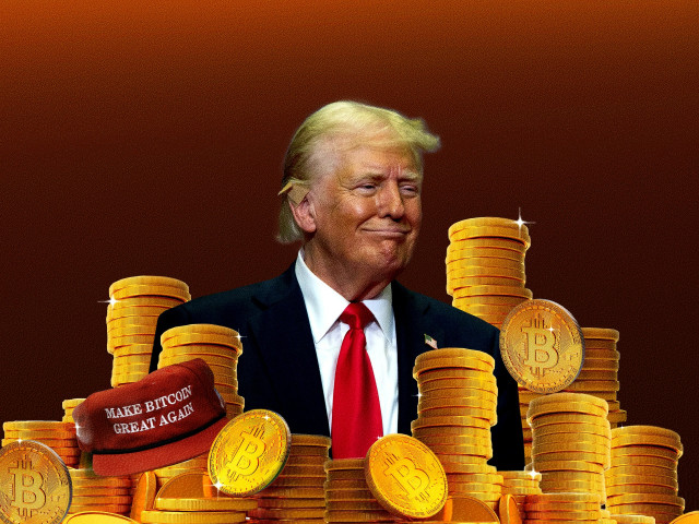 Trump surrounded by cryptocoins