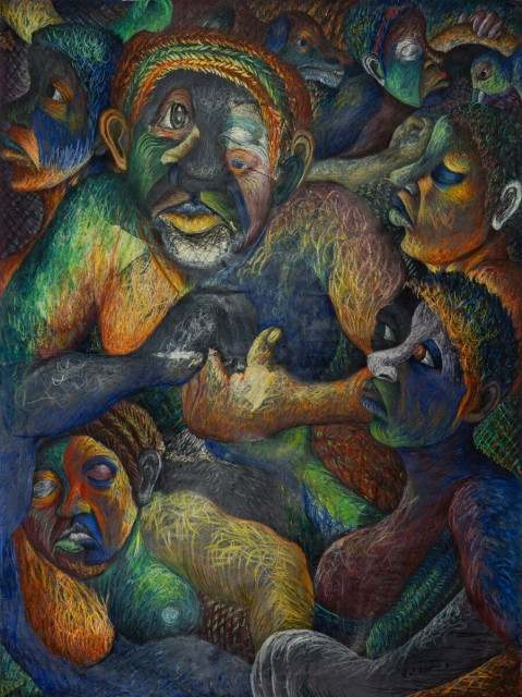 Mafatsi A Tlakana (The Meeting of Different Realms), 1991. Pastel on paper.
Artist: Mmakgabo Helen Sebidi