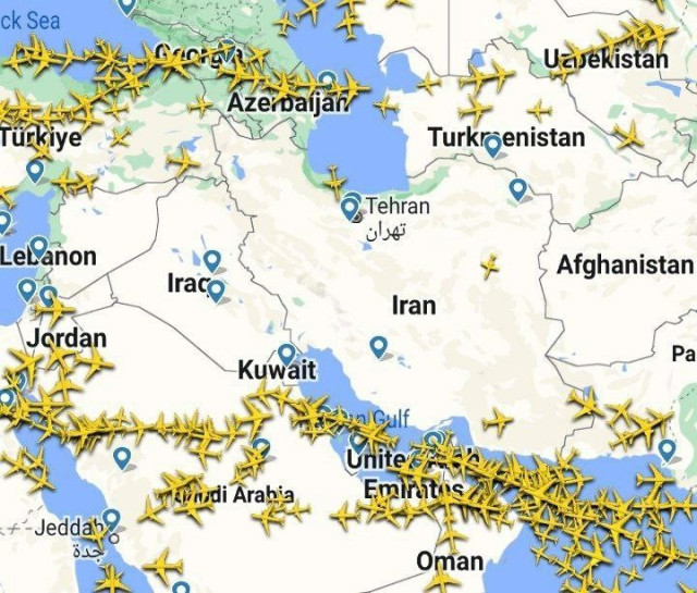 Flight radar map of Iran now