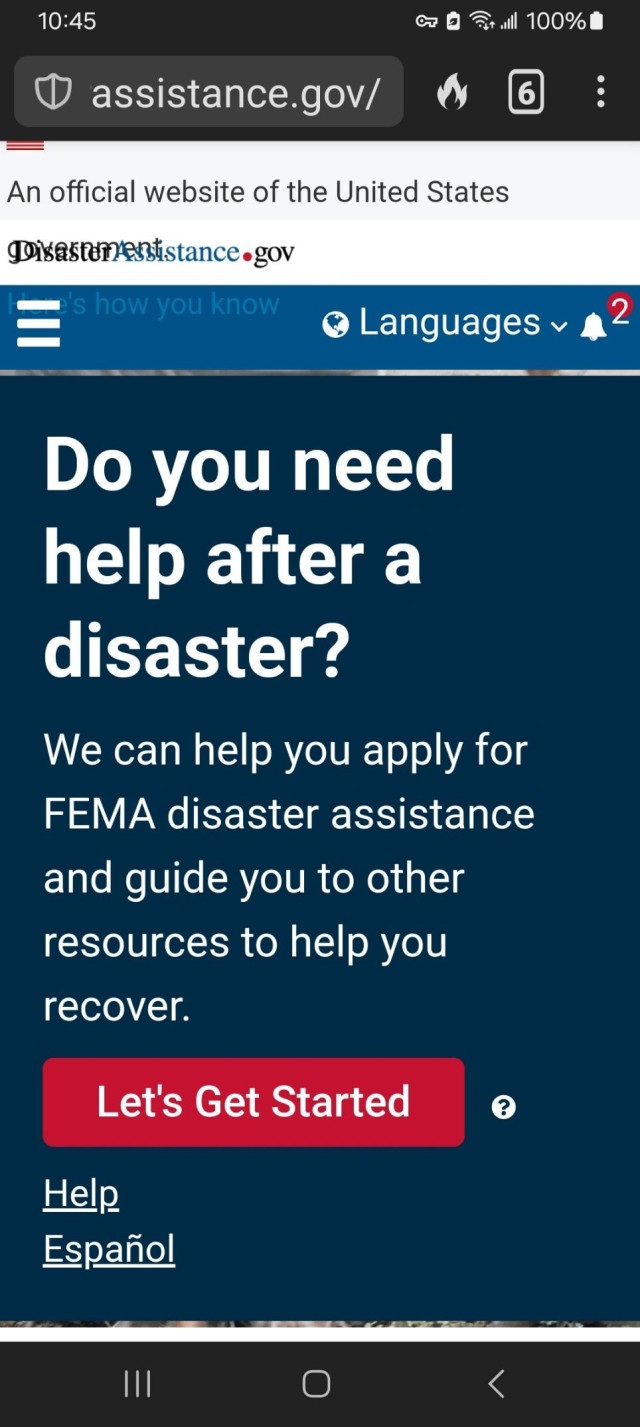 Disaster assistance website image