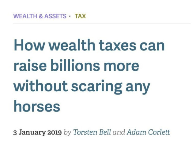 Headline from 3 January 2019

How wealth taxes can raise billions more without scaring the horses

by Torsten Bell and Adam Corlett