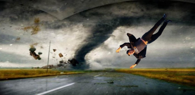 Flying cow in tornado from Twisters