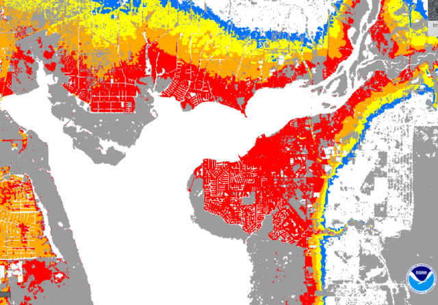 Red area around Punta Gorda showing 9ft+ surge predictions at the moment