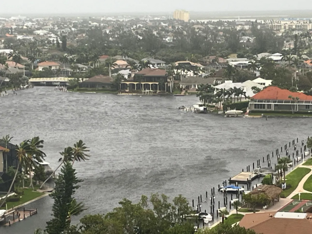 A flooded inlet outside of Sarasota Florida shows the catastrophic nature of Hurricane Milton. J. Kyle Foster, Naples Daily News Via USA TODAY Network.