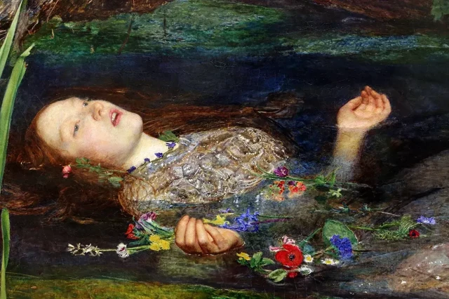 Detail from Ophelia by John Everett Millais, c. 1851 via Wikimedia Commons