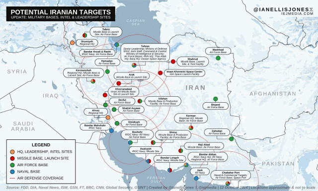 Iran strike map