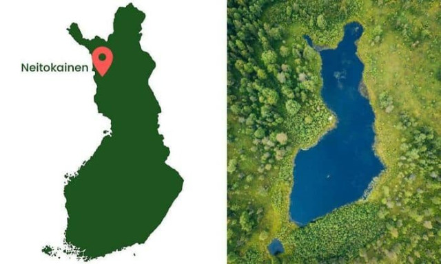 map and aerial photo 'combo' - Neitokainen Lake, Finland  