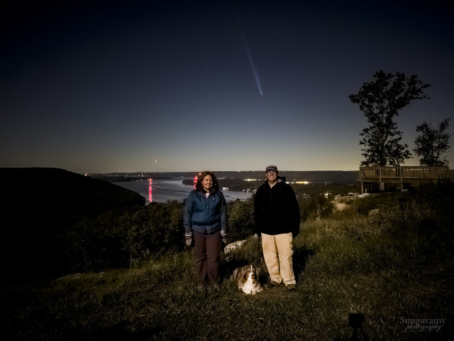 Family portrait in front of the comet once it got darker and showed more. The full moon had rose and gave nice foreground lighting so it worked out beautifully!