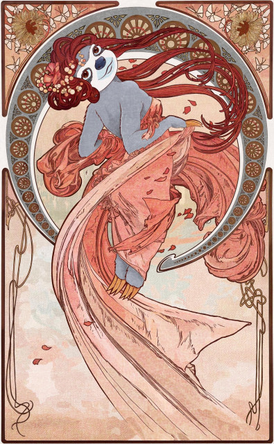 Sloth version of Dance by Alphonse Mucha