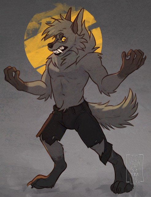 A digital artwork of a werewolf, snarling angrily at the viewer